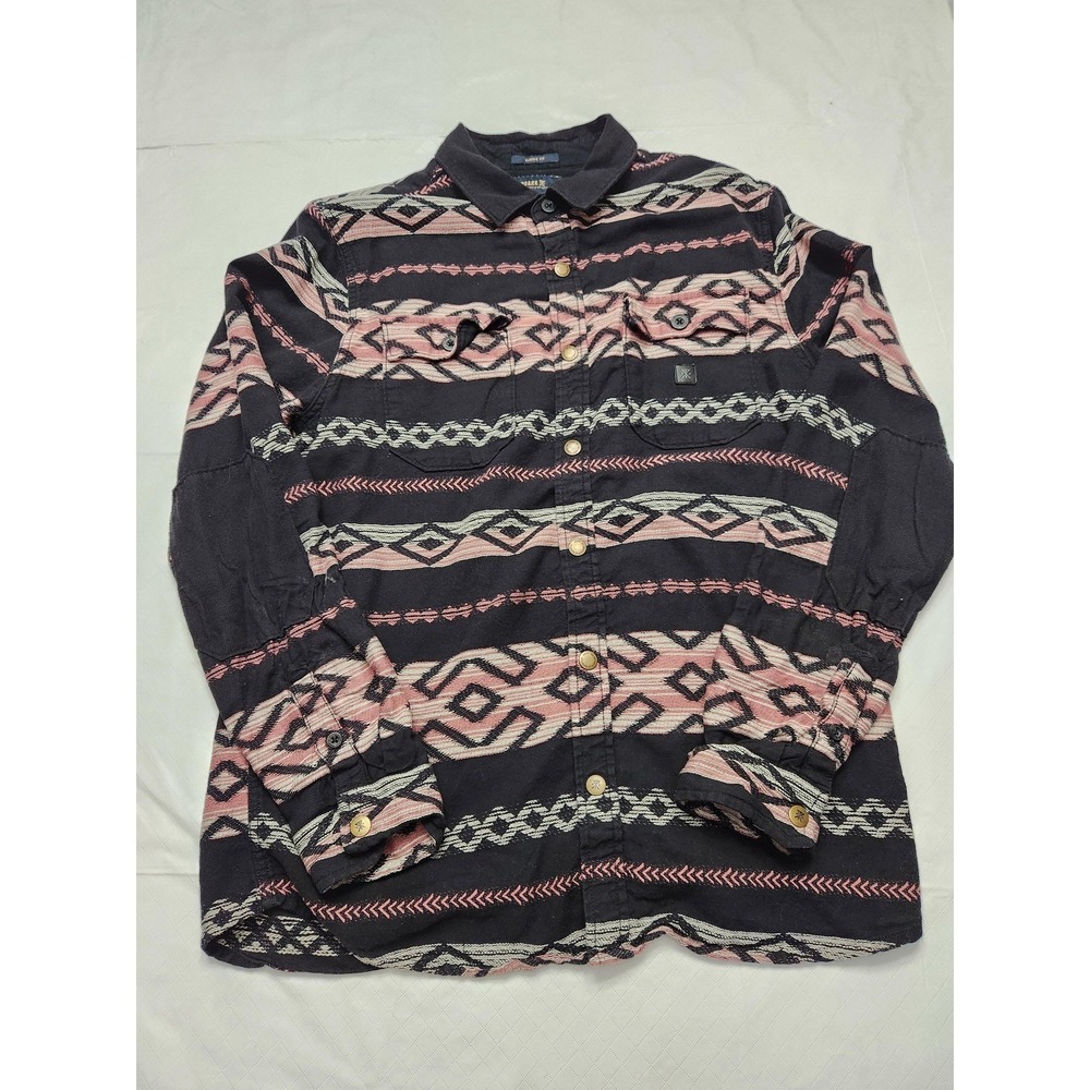 Roark Shirt Mens Medium Black Pink Southwestern Geo‎ Button Front Long Sleeve